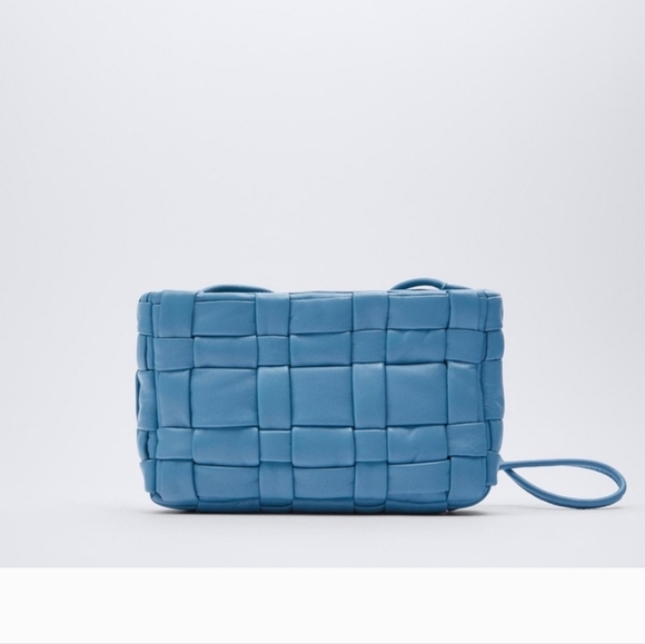 ZARA 100% Sheep Leather Quilted Crossbody Purse In Blue. NWT - Picture 3 of 16